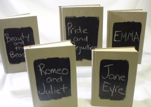 Chalkboard Paint and an old book- upcycled table markers